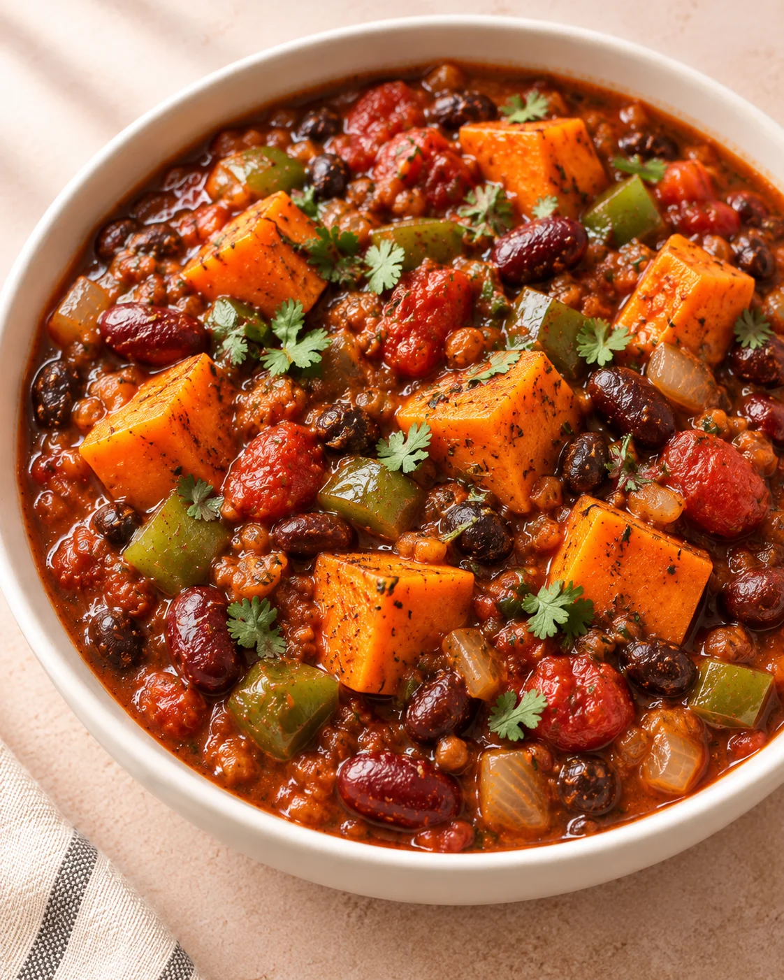 Texture detail showing the crumb and interior of Crockpot Sweet Potato Chili Recipe