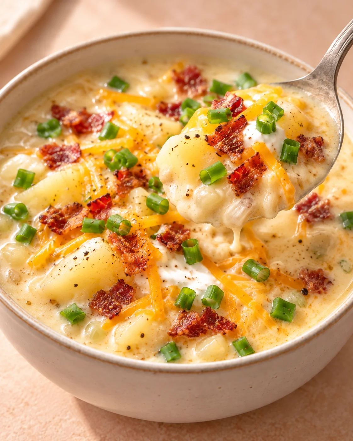 Alternate close-up serving of Easy Crockpot Potato Soup Recipe