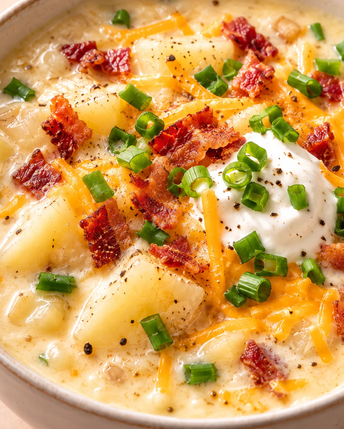 Texture detail showing the crumb and interior of Easy Crockpot Potato Soup Recipe