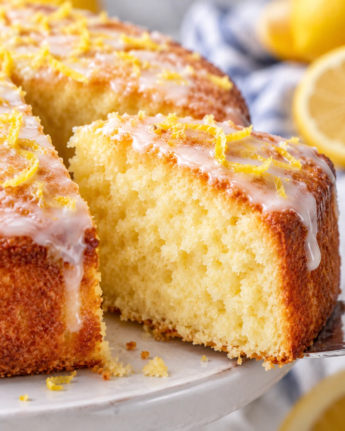 Texture detail showing the crumb and interior of Greek Yogurt Cake Recipe (Easy, Moist, and No Mixer)