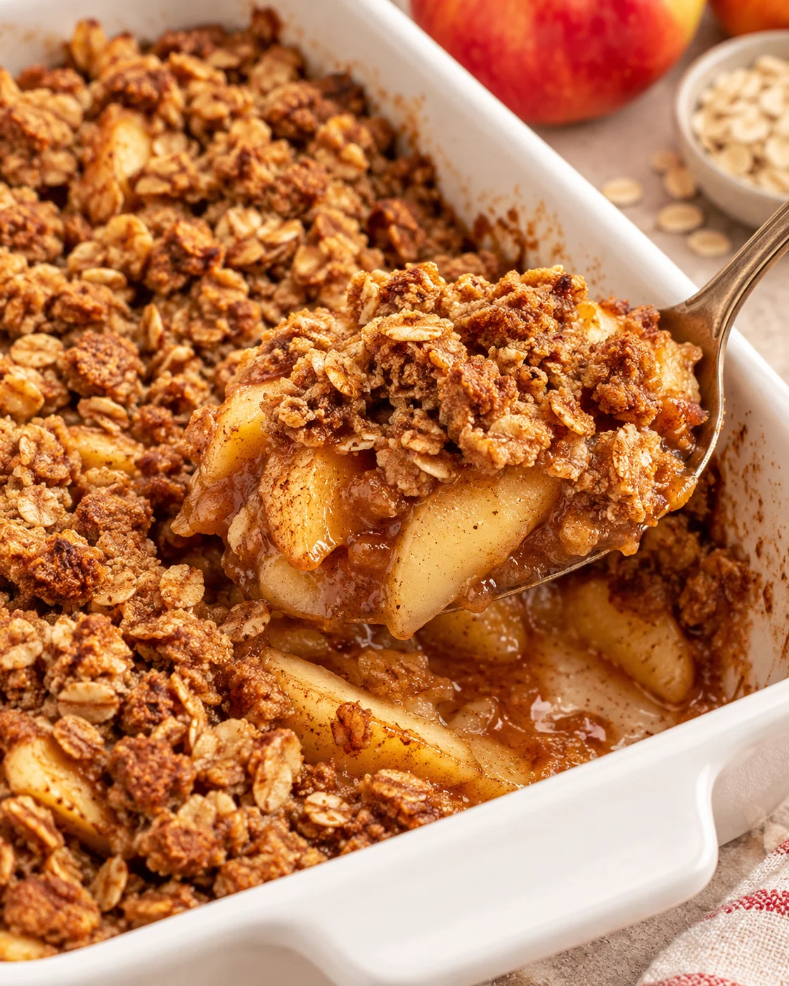Texture detail showing the crumb and interior of Healthy Apple Crisp Recipe with Oats