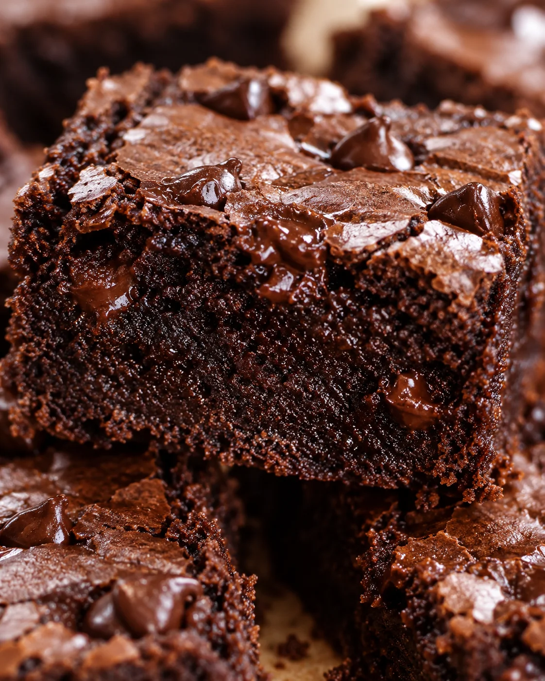 Texture close-up of the fudgy brownie crumb and melted chocolate