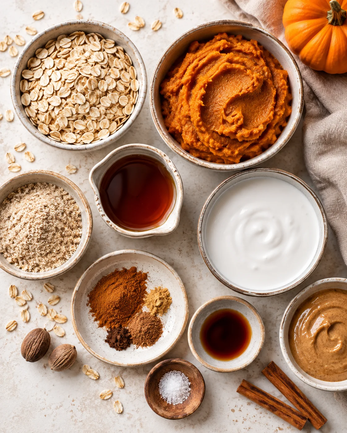 Top-down key ingredients for Healthy Pumpkin Pie (Creamy, Naturally Sweetened, and Dairy-Free)