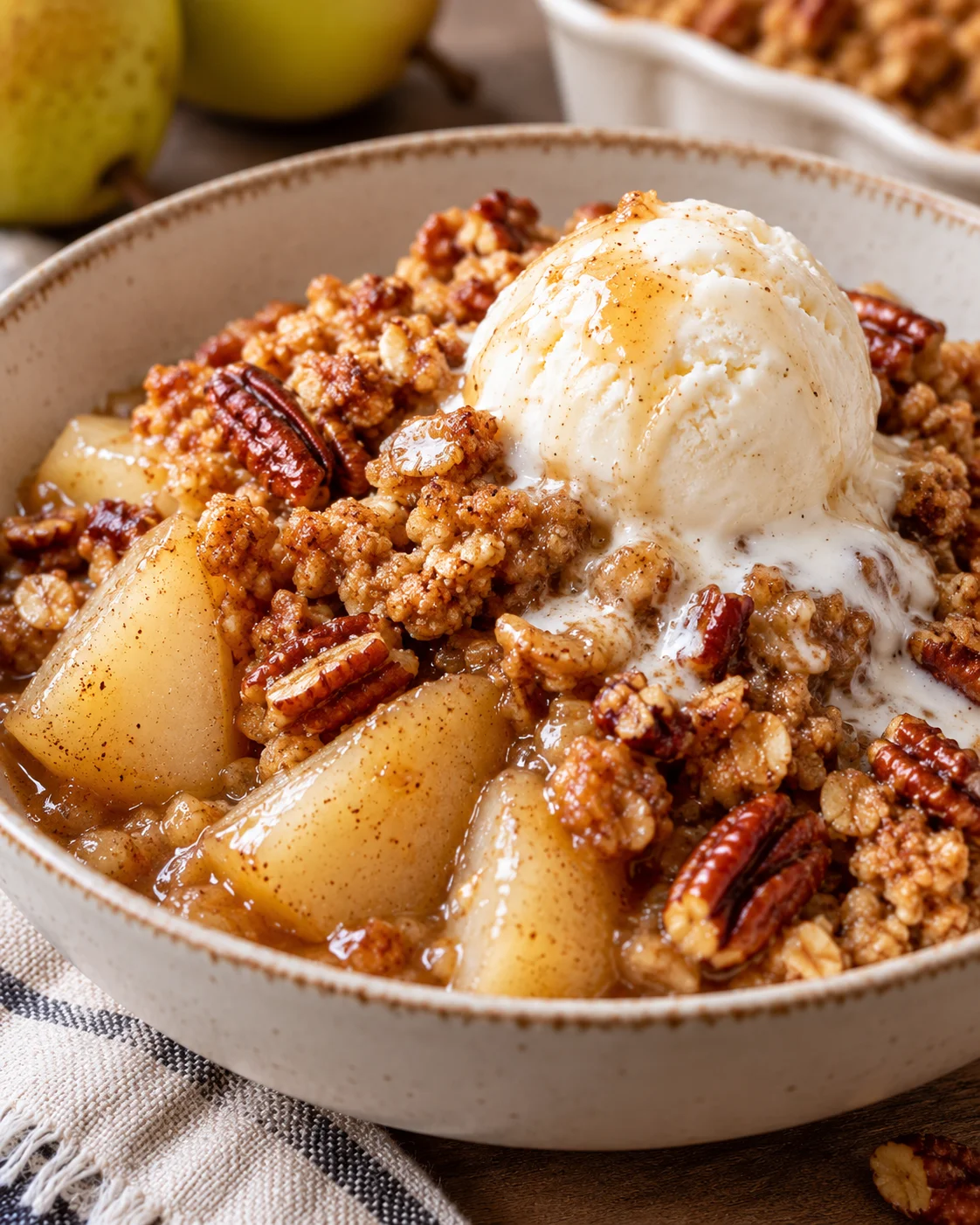 Alternate close-up serving of Maple Pecan Pear Crisp