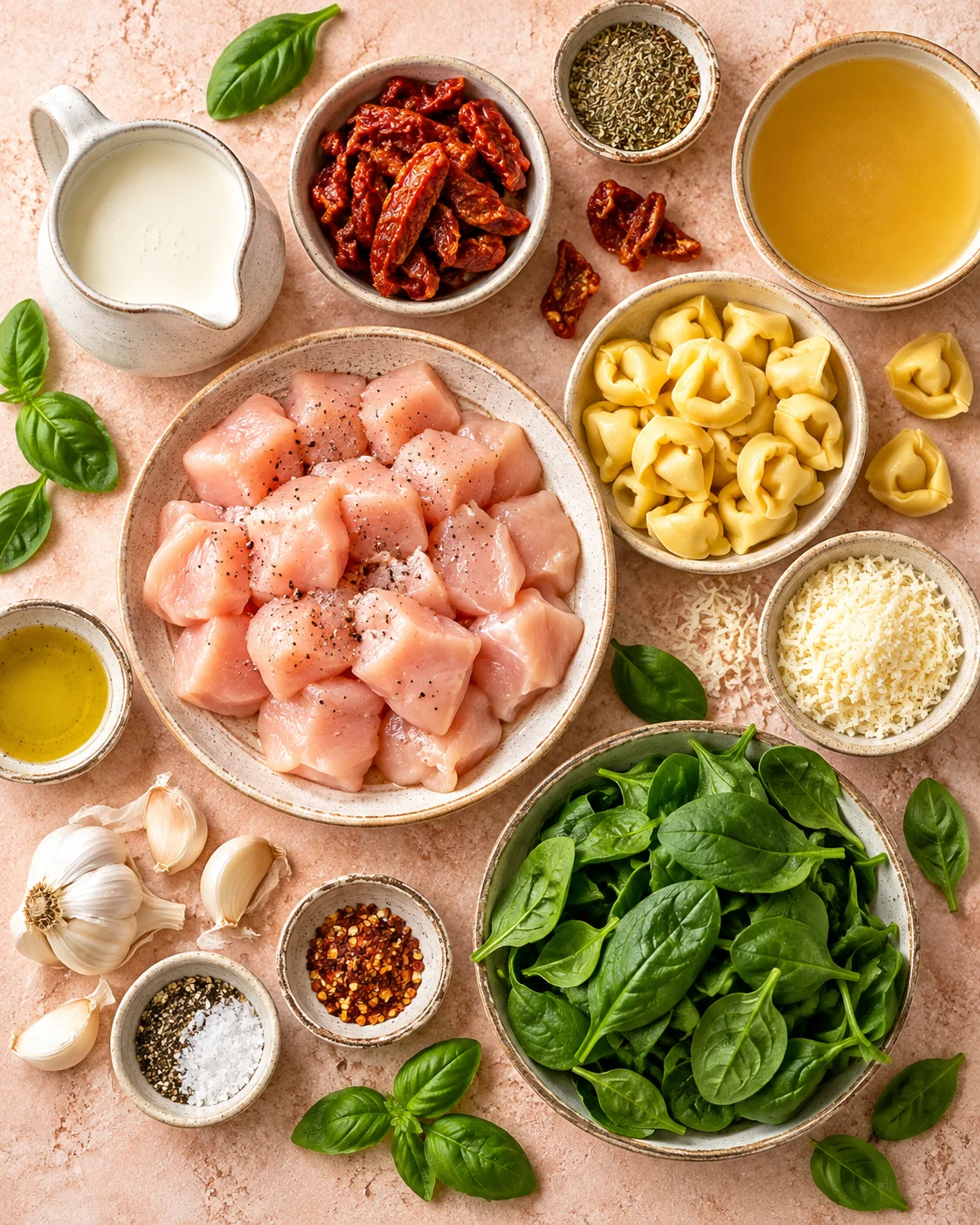 Top-down key ingredients for Marry Me Chicken Soup Recipe (Stovetop or Crockpot)