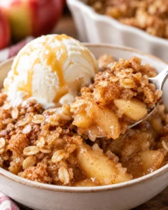 Alternate close-up serving of Old-Fashioned Apple Crisp with Oats