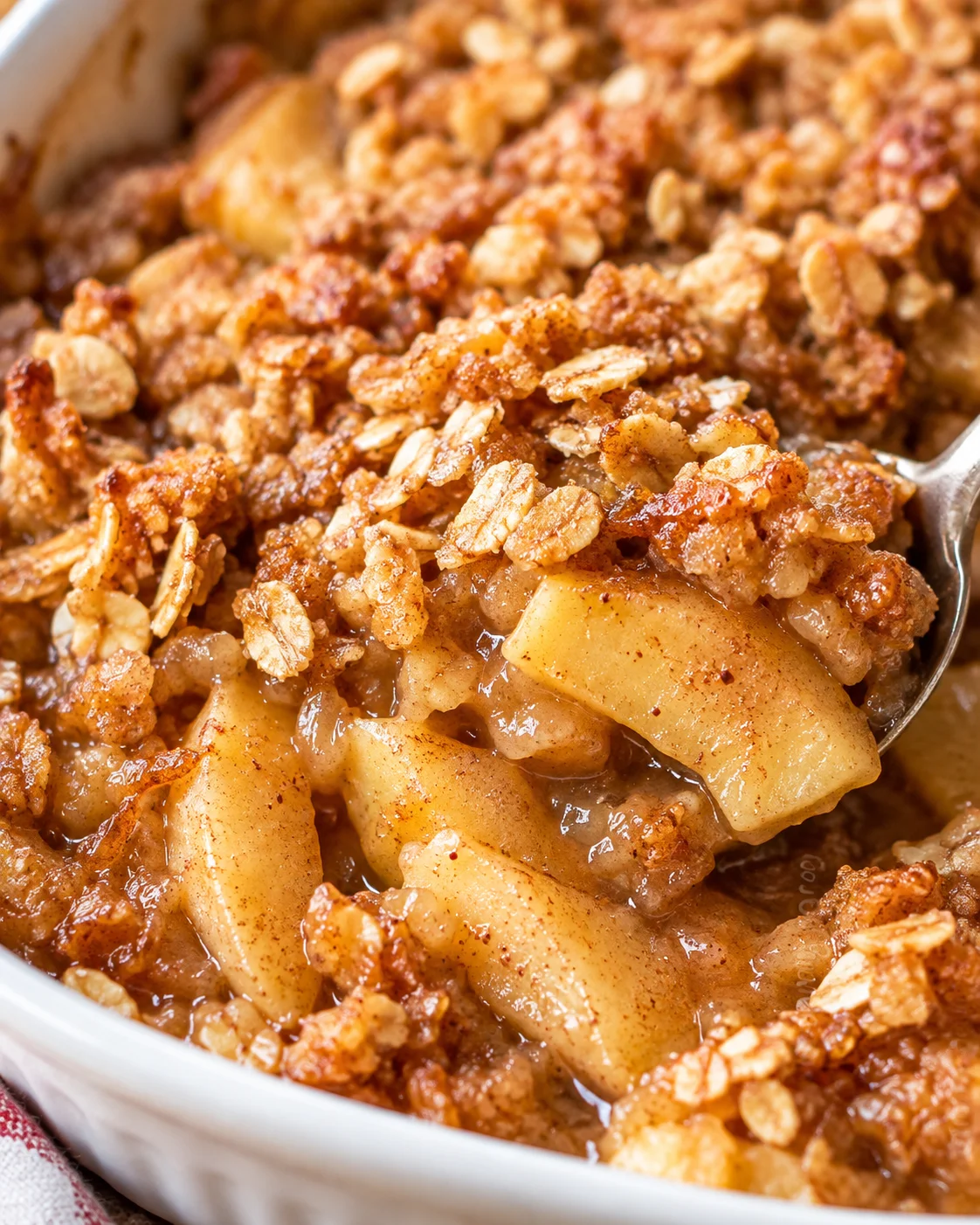Texture detail showing the crumb and interior of Old-Fashioned Apple Crisp with Oats