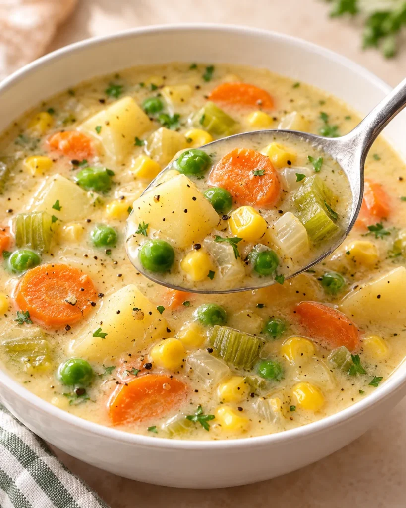 Alternate close-up serving of One Pot Creamy Vegetable Soup