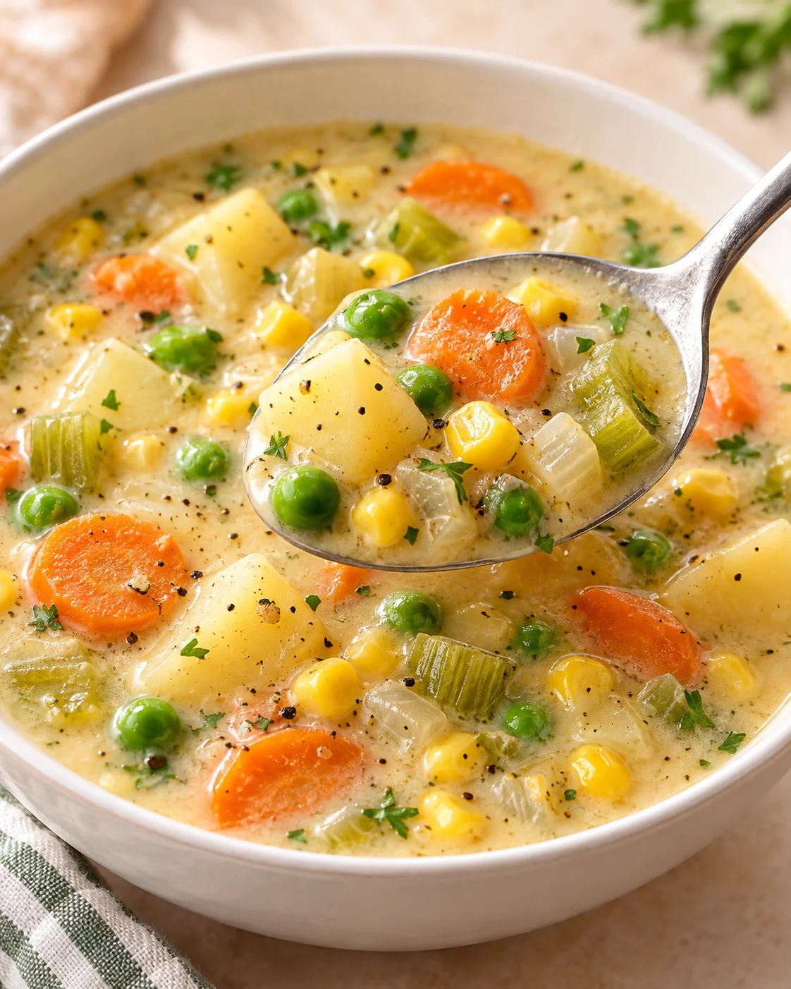 Alternate close-up serving of One Pot Creamy Vegetable Soup