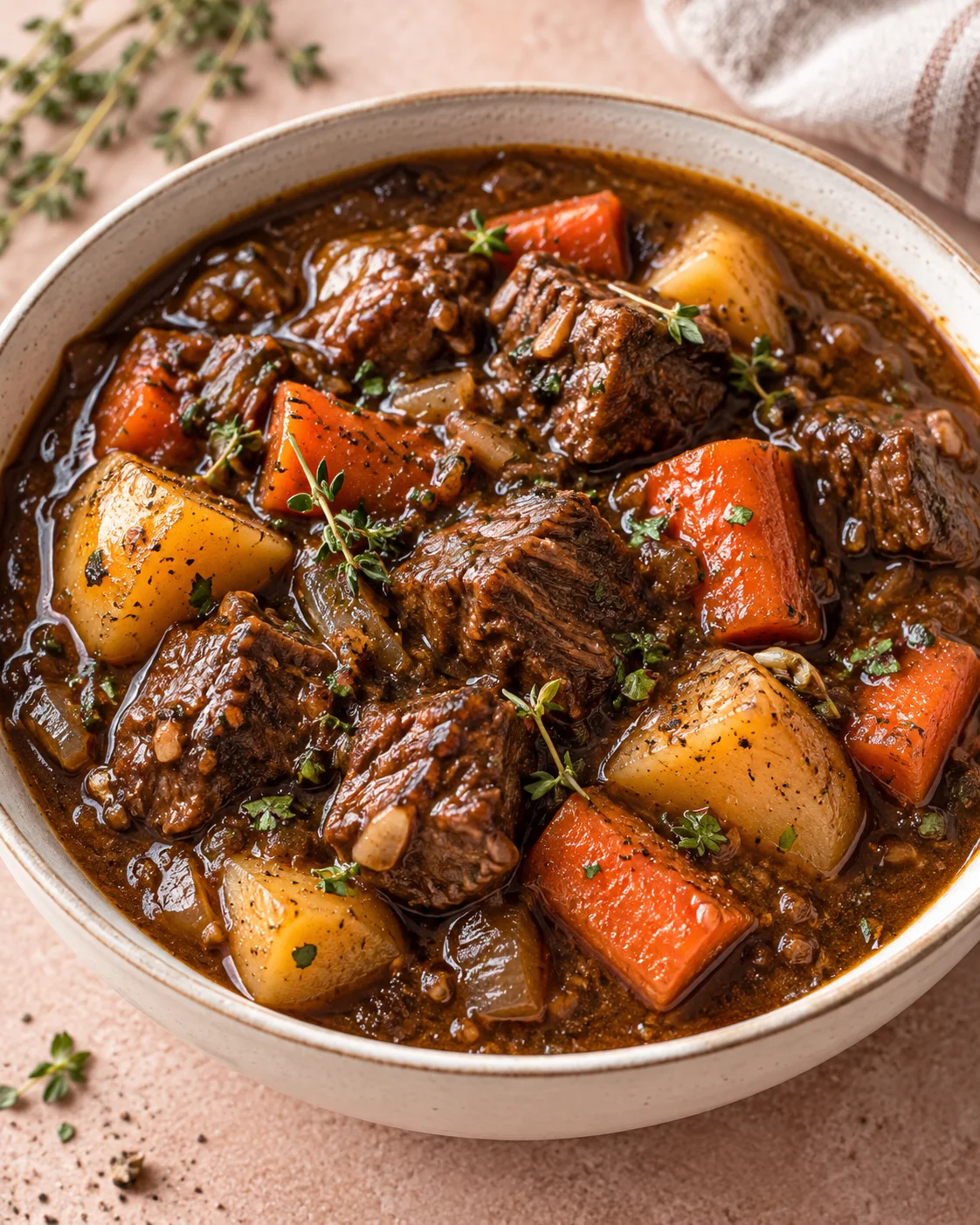 Texture detail showing the crumb and interior of Slow Cooker Guinness Beef Stew Recipe